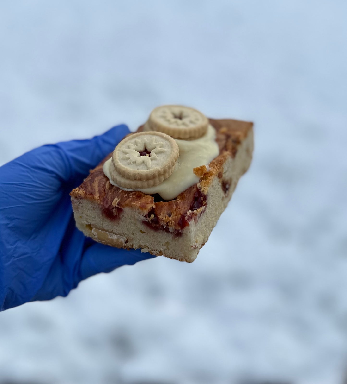 Raspberry and white chocolate blondie