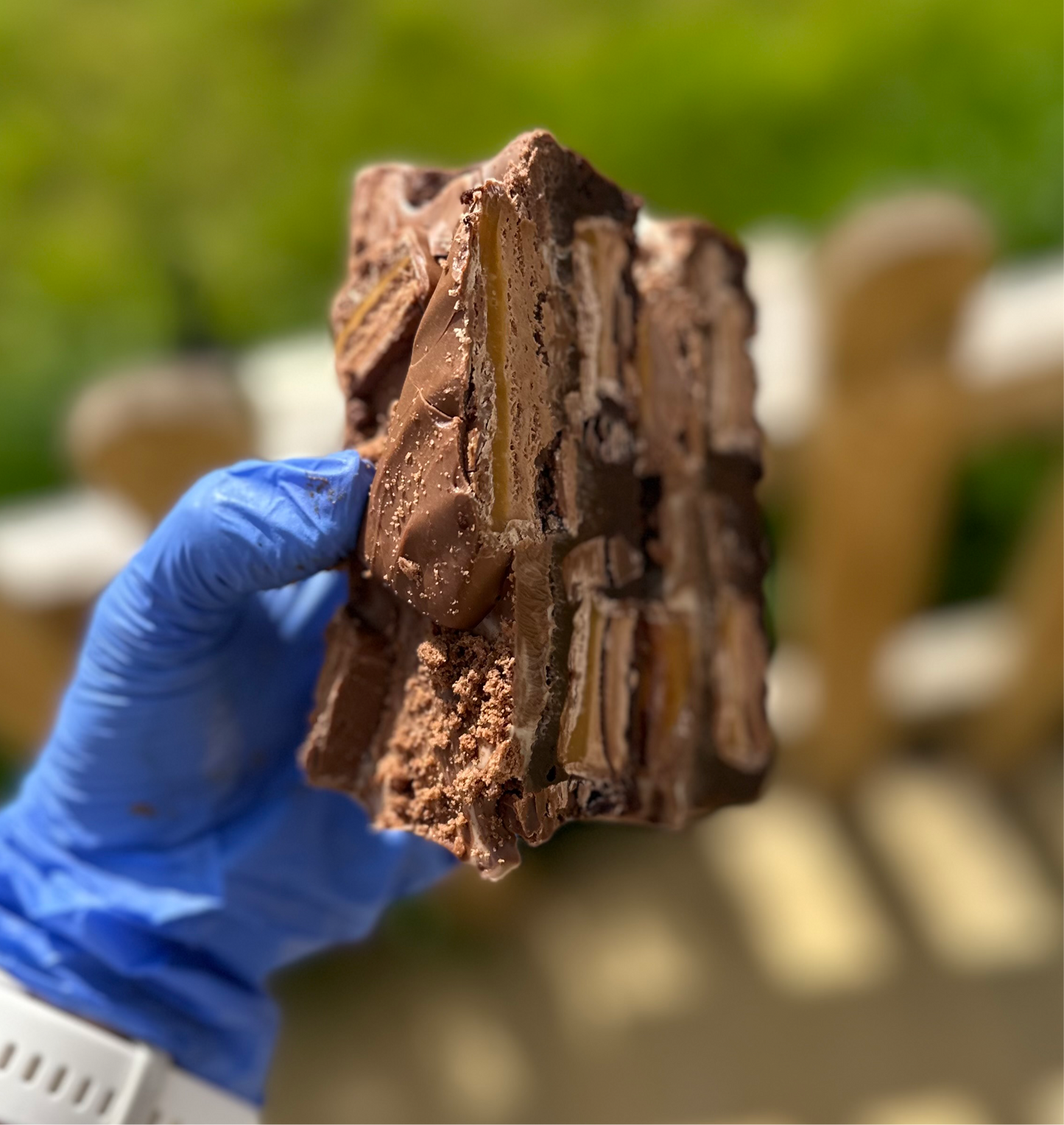 Mars bar and milk chocolate chunk loaded brownie slab!