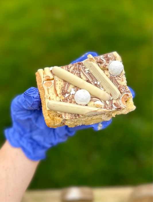 Cadbury’s snow ball and white chocolate finger blondie